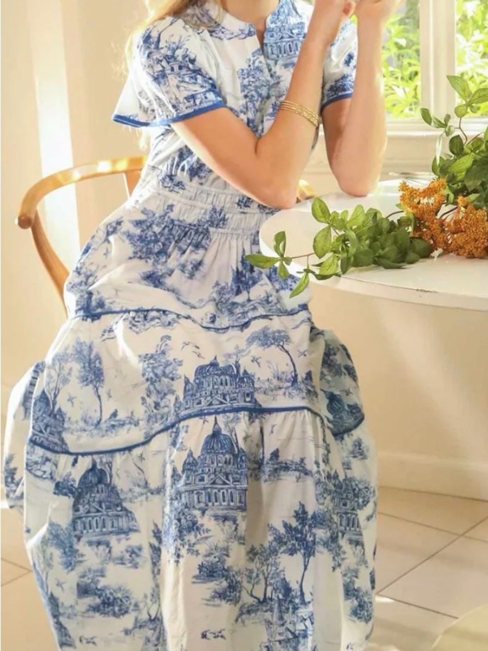 Umgee Blue and White Toile Maxi Dress - Picture 3 of 3